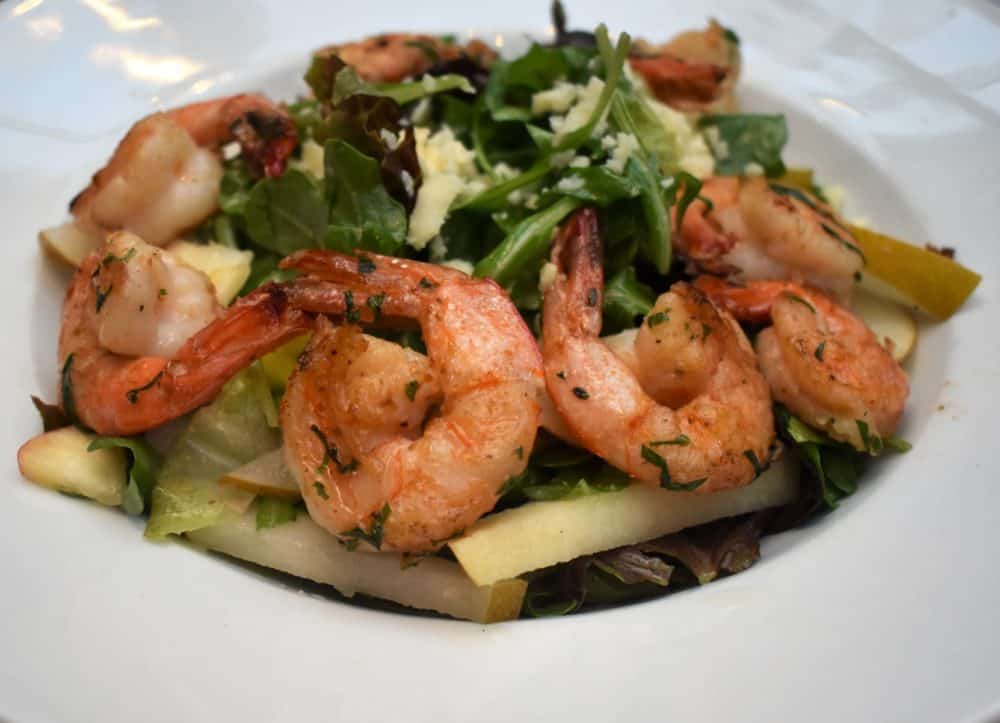 Salad with apples and grilled shrimp added at Clyde's in Georgetown
